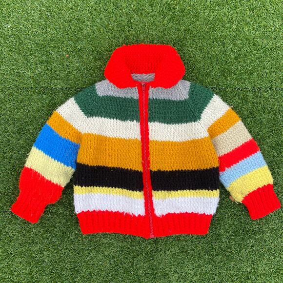 Baby Shawl Collar Knit Vintage 1950's Multicolor Sweater - Picture 1 of 5